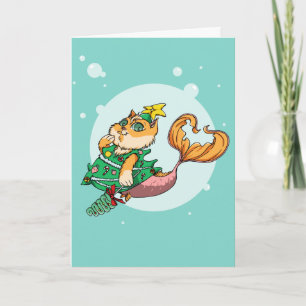 Cartes Pour Fêtes Annuelles Chat de sirène de Noël