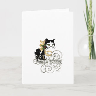 Cartes Pour Fêtes Annuelles Chat de vacances noir et blanc