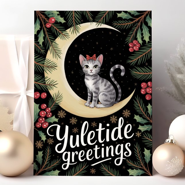 Cartes Pour Fêtes Annuelles Chat de voeux Yuletide Noël de la Lune (Créateur téléchargé)