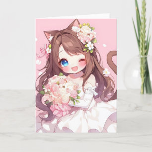Cartes Pour Fêtes Annuelles Chat d'épouse fille Anime