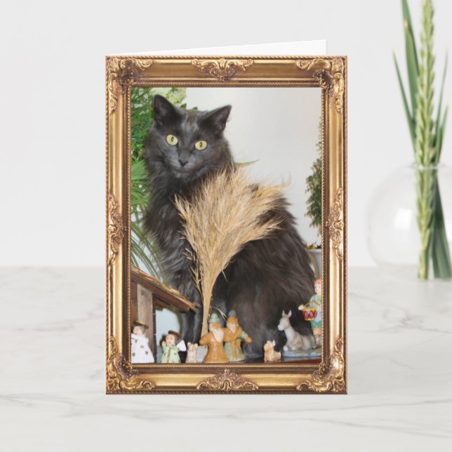 Cartes Pour Fêtes Annuelles Chat derrière l'ensemble de nativité (Devant)