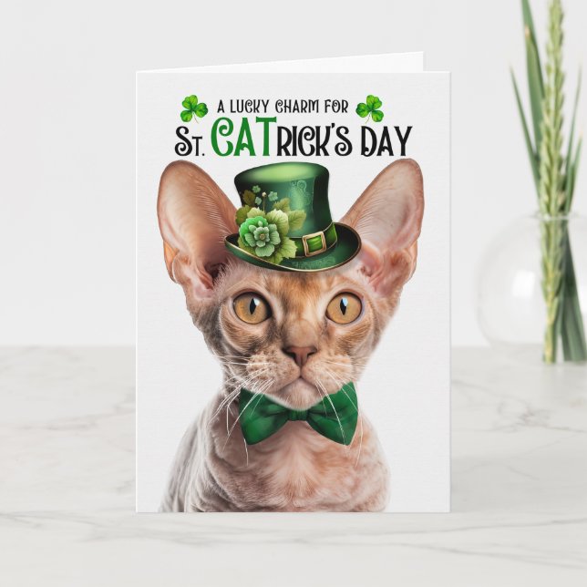 Cartes Pour Fêtes Annuelles Chat Devon Rex St CATrick's Day Lucky Charm (Devant)