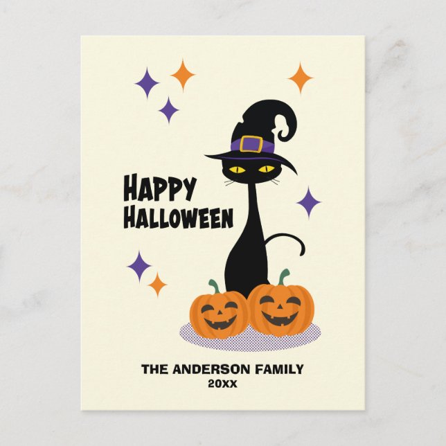 Cartes Pour Fêtes Annuelles Chat d'Halloween atomique du milieu du siècle (Devant)