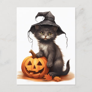 Cartes Pour Fêtes Annuelles Chat d'Halloween avec citrouilles