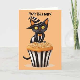 Cartes Pour Fêtes Annuelles Chat d'Halloween avec muffin