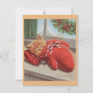 Cartes Pour Fêtes Annuelles Chat-Dormir Vintage De Noël À Mitten