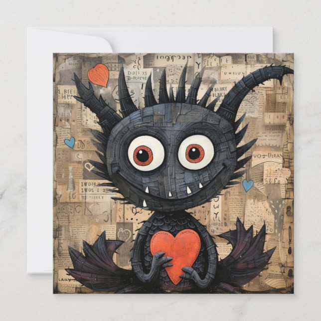 Cartes Pour Fêtes Annuelles Chat Dragon de la Saint-Valentin Tenant un Cœur (Devant)