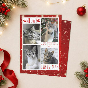 Cartes Pour Fêtes Annuelles Chat Drôle 4 Collage de Photos JOYEUX NOËL ROUGE