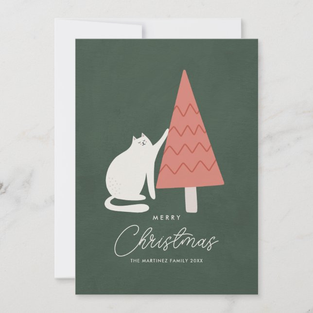 Cartes Pour Fêtes Annuelles Chat drôle avec arbre Joyeux voeux de Noël (Devant)