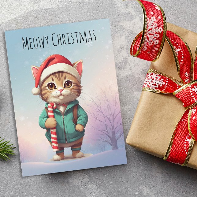 Cartes Pour Fêtes Annuelles Chat drôle de Noël Meowy personnalisé (Créateur téléchargé)