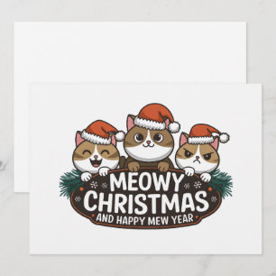 Cartes Pour Fêtes Annuelles Chat drôle de Noël miaulant portant un chapeau de 