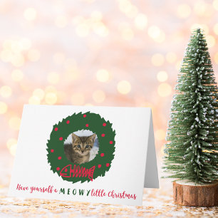 Cartes Pour Fêtes Annuelles Chat drôle de Noël Wreath votre chaton photo
