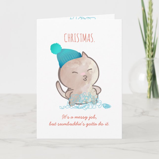 Cartes Pour Fêtes Annuelles Chat drôle fils enchevêtré tricot crochet Noël (Devant)