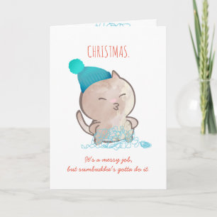 Cartes Pour Fêtes Annuelles Chat drôle fils enchevêtré tricot crochet Noël