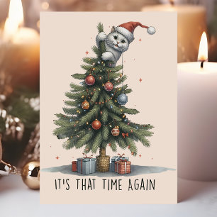 Cartes Pour Fêtes Annuelles Chat Drôle Grimpant un Arbre de Noël