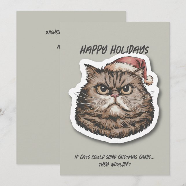 Cartes Pour Fêtes Annuelles Chat drôle grincheux Noël vacances sarcastiques (Devant / Derrière)
