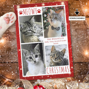 Cartes Pour Fêtes Annuelles Chat drôle Red MEOWY CHRISTMAS 4 Photos