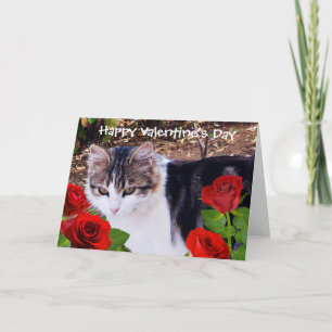 CARTES POUR FÊTES ANNUELLES CHAT DU JOUR DE VALENTINE AVEC ROSES ROUGES