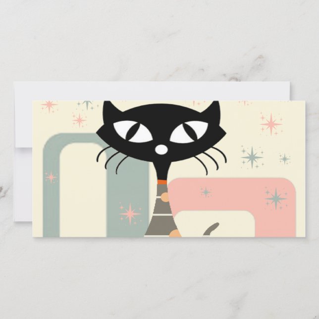 Cartes Pour Fêtes Annuelles Chat Du Milieu Du Siècle Moderne (Devant)