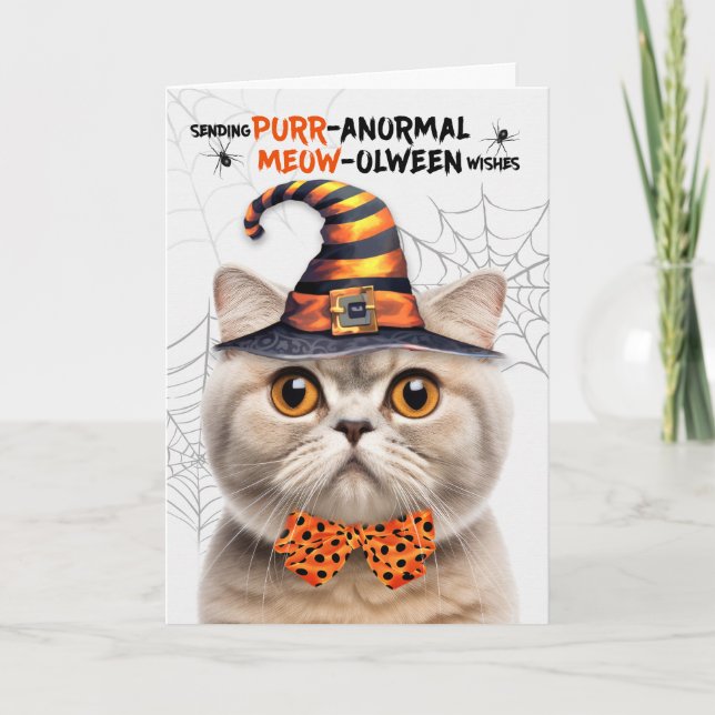 Cartes Pour Fêtes Annuelles Chat écossais PURRanormal MEOWolween crème pliée (Devant)