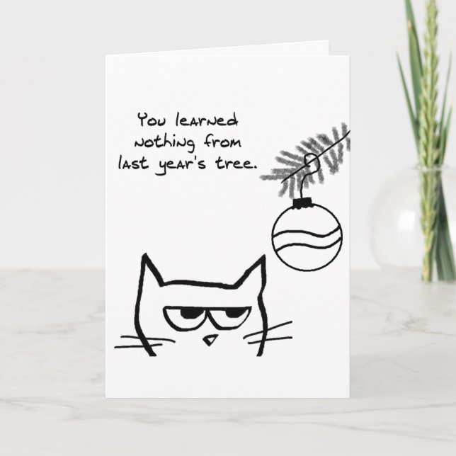 Cartes Pour Fêtes Annuelles Chat en colère et arbre de Noël (Devant)