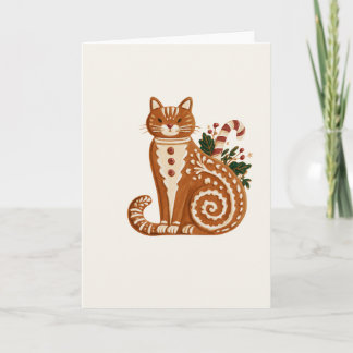Cartes Pour Fêtes Annuelles Chat en pain d'épices rétro avec canne de bonbon