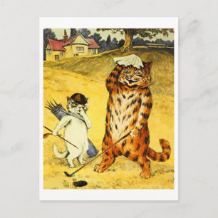 Cartes Pour Fêtes Annuelles Chat et caddie de golf drôle vintage