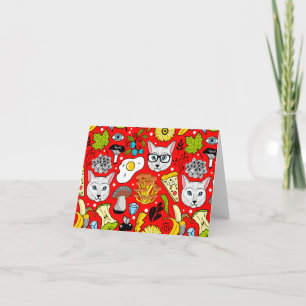 Cartes Pour Fêtes Annuelles Chat et œuf sur fond rouge