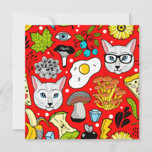 Cartes Pour Fêtes Annuelles Chat et oeuf sur le rouge