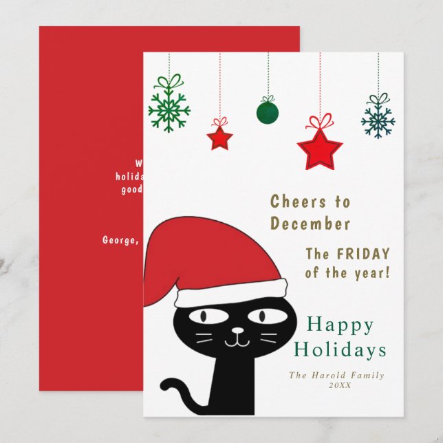 Cartes Pour Fêtes Annuelles Chat Festif mignon avec un chapeau de Père Noël ro (Devant / Derrière)