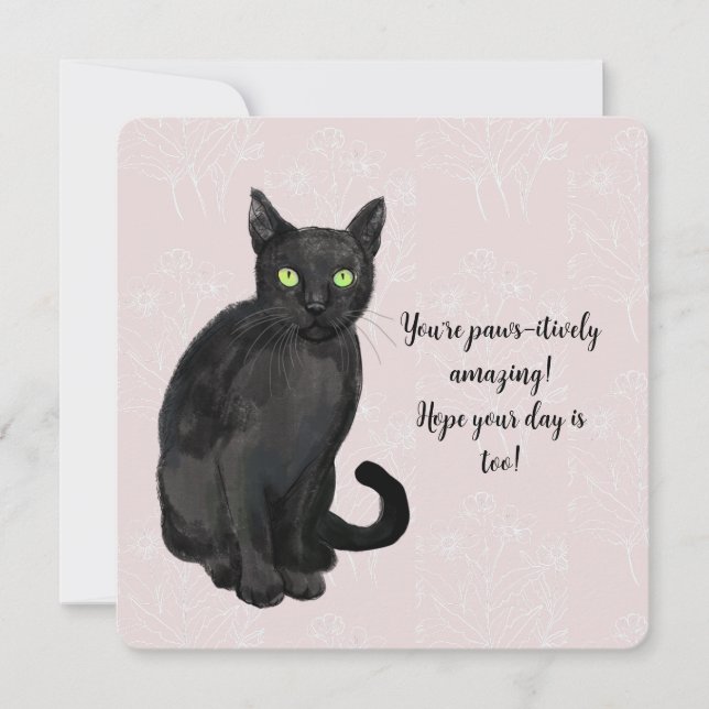 Cartes Pour Fêtes Annuelles Chat fond floral (Devant)
