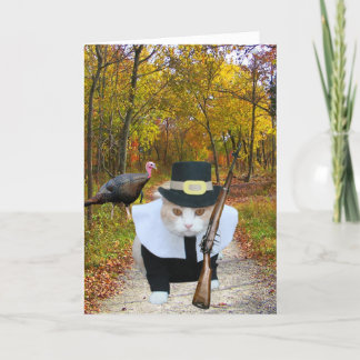 Cartes Pour Fêtes Annuelles Chat Funny Personnalisable / Pèlerin Kitty