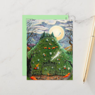 CARTES POUR FÊTES ANNUELLES CHAT GHOSES DANS NEUF CIMETIÈRE DE VIE, ART FOLK É