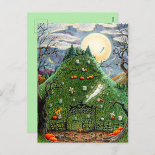 CARTES POUR FÊTES ANNUELLES CHAT GHOSES DANS NEUF CIMETIÈRE DE VIE, ART FOLK É