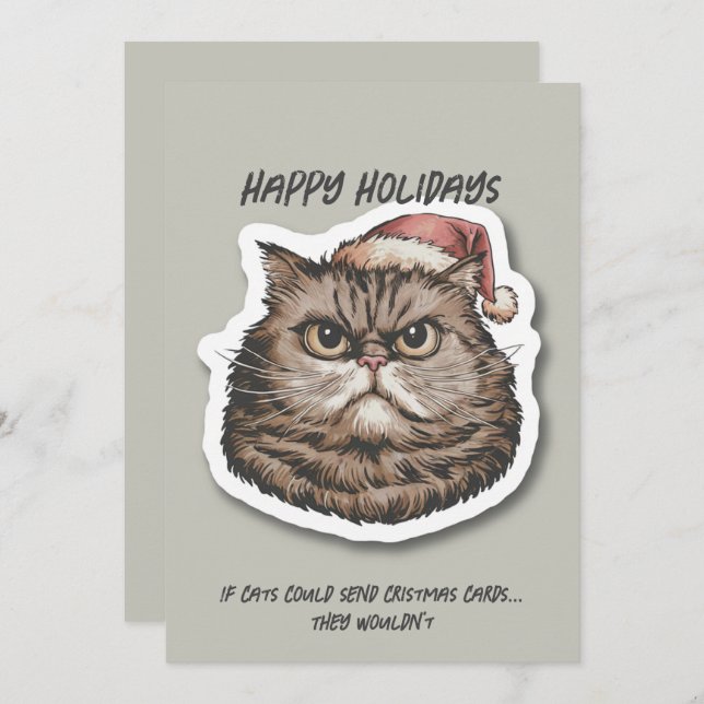 Cartes Pour Fêtes Annuelles Chat grincheux drôle Noël vacances sarcastique (Devant / Derrière)