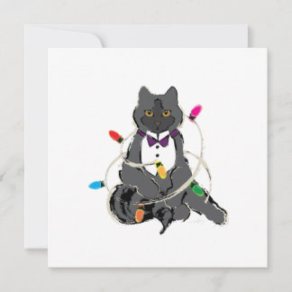 Cartes Pour Fêtes Annuelles Chat Gris Enveloppé Dans Les Lumières De Noël