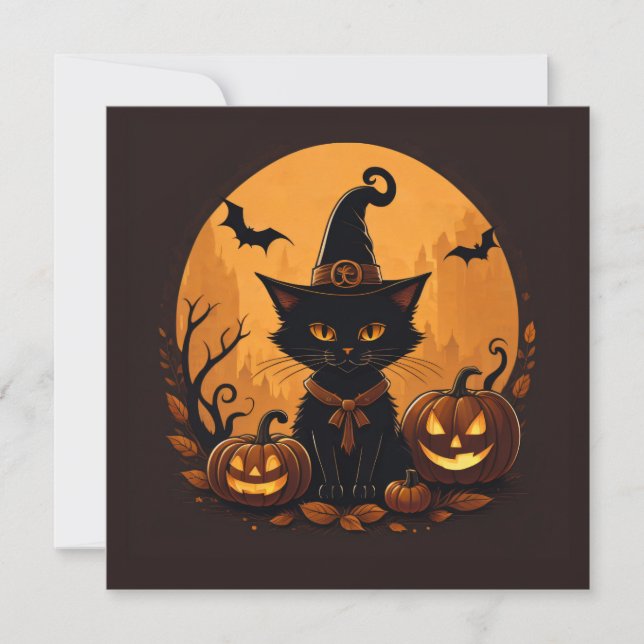 Cartes Pour Fêtes Annuelles Chat halloween  (Devant)