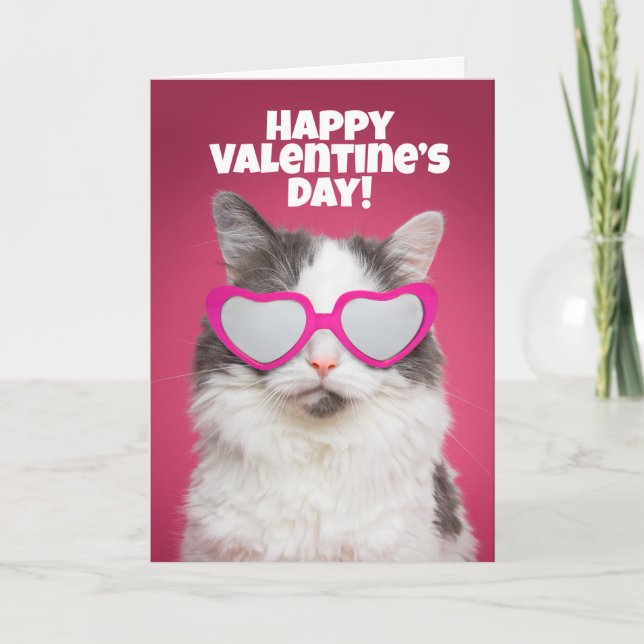 Cartes Pour Fêtes Annuelles Chat Heureuse Sainte-Valentin mignon au coeur Sung (Devant)