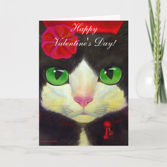Cartes Pour Fêtes Annuelles Chat Heureuse Sainte-Valentin Tuxedo Noir Et Blanc (Devant)