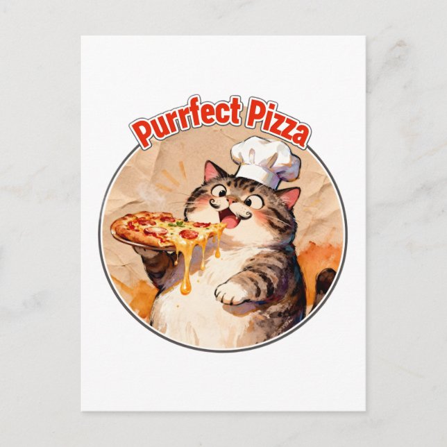 Cartes Pour Fêtes Annuelles Chat heureux chef avec pizza (Devant)