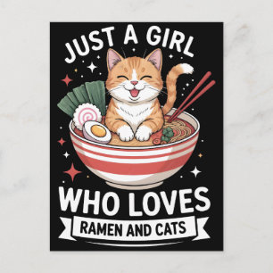 Cartes Pour Fêtes Annuelles Chat heureux dans un bol de ramen avec des nouille
