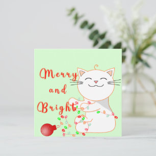 Cartes Pour Fêtes Annuelles Chat Heureux Jouant Avec Lumière LED   Noël Mignon