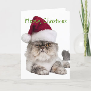 Cartes Pour Fêtes Annuelles Chat idiot avec chapeau de Santa