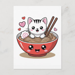 Cartes Pour Fêtes Annuelles Chat kawaii dans un bol de ramen avec des baguette
