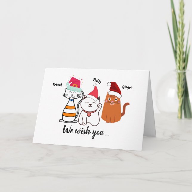Cartes Pour Fêtes Annuelles Chat Kitty couleur mignon Joyeux Noël (Devant)