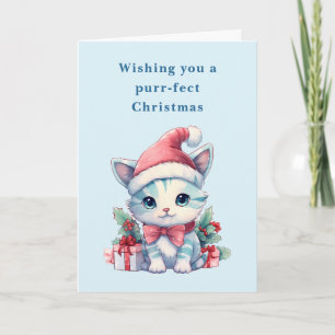 Cartes Pour Fêtes Annuelles Chat Kitty dans un Chapeau de Père Noël Noël Parfa
