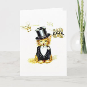 Cartes Pour Fêtes Annuelles Chat Kitty vintage dans un chapeau supérieur