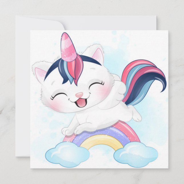 Cartes Pour Fêtes Annuelles Chat Licorne (Devant)