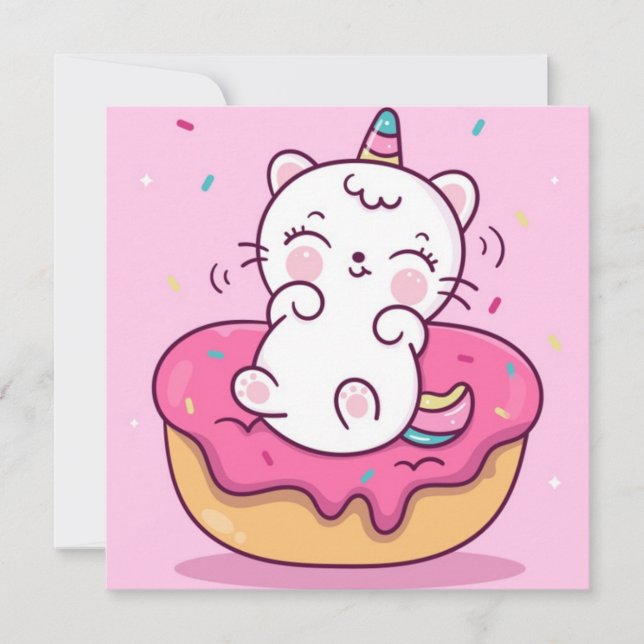Cartes Pour Fêtes Annuelles Chat Licorne (Devant)