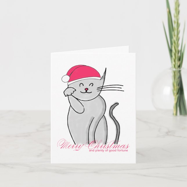 Cartes Pour Fêtes Annuelles Chat Lucky Merry Noël et plein de bonne fortune (Devant)